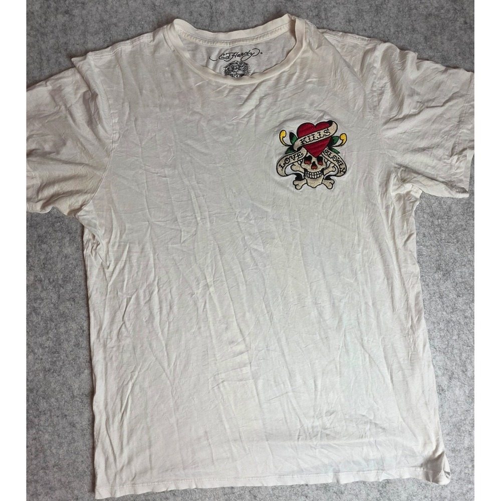 Vintage Ed Hardy Love Kills Slowly White Graphic Tee Made in USA Large